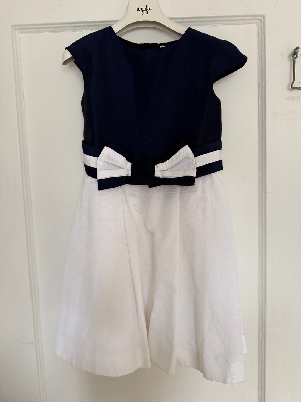 Navy and White Bow-Accent Girls' Dress